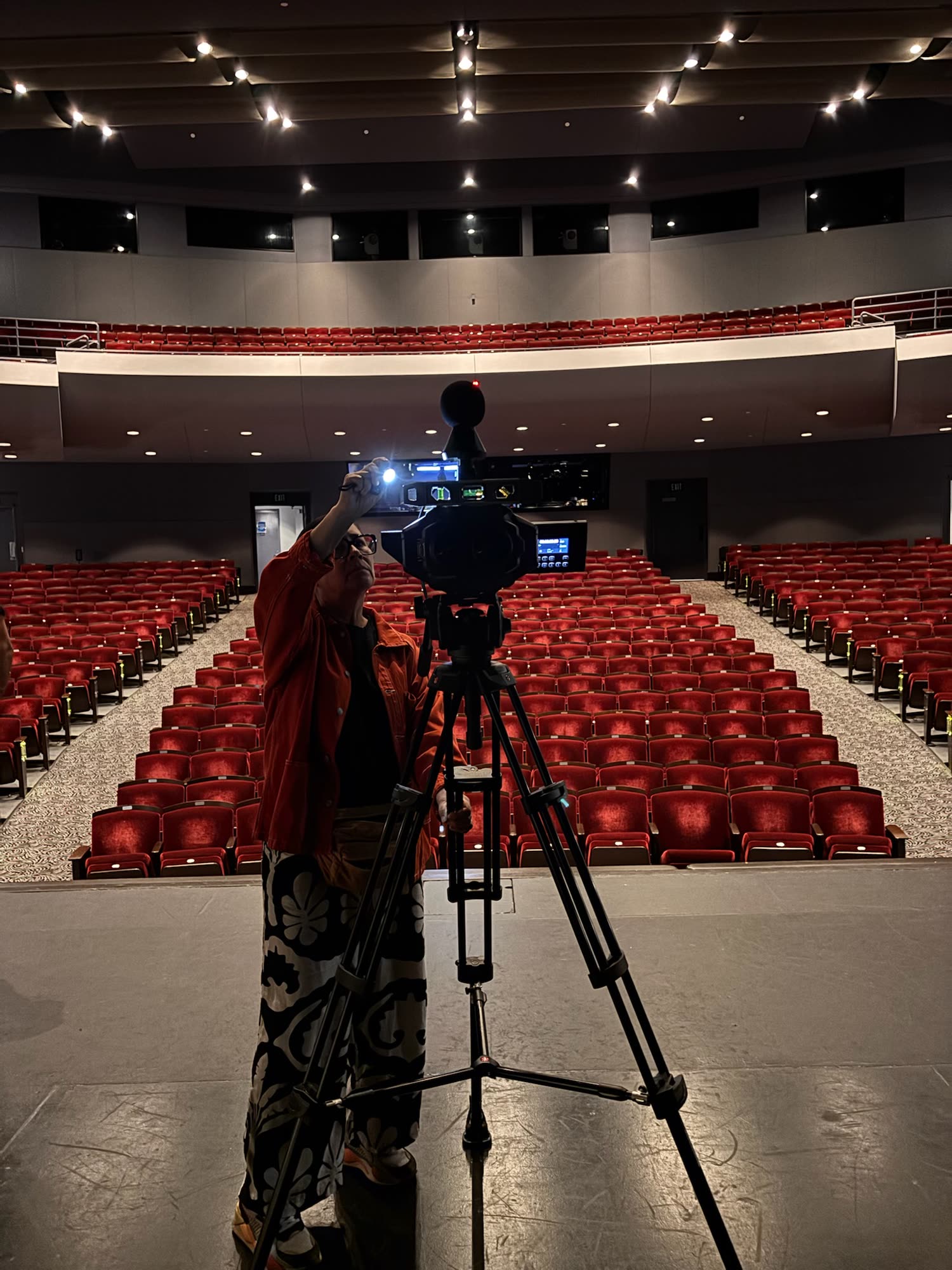 Ana operating the immersive camera on a theater stage