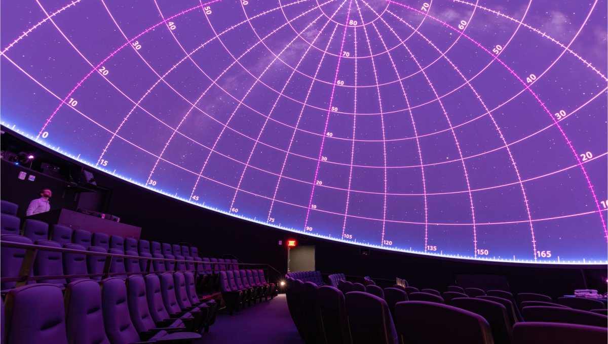 A specialized theater designed to project images of celestial objects and astronomical phenomena onto a domed ceiling, Lê Planetarium at Old Dominion University