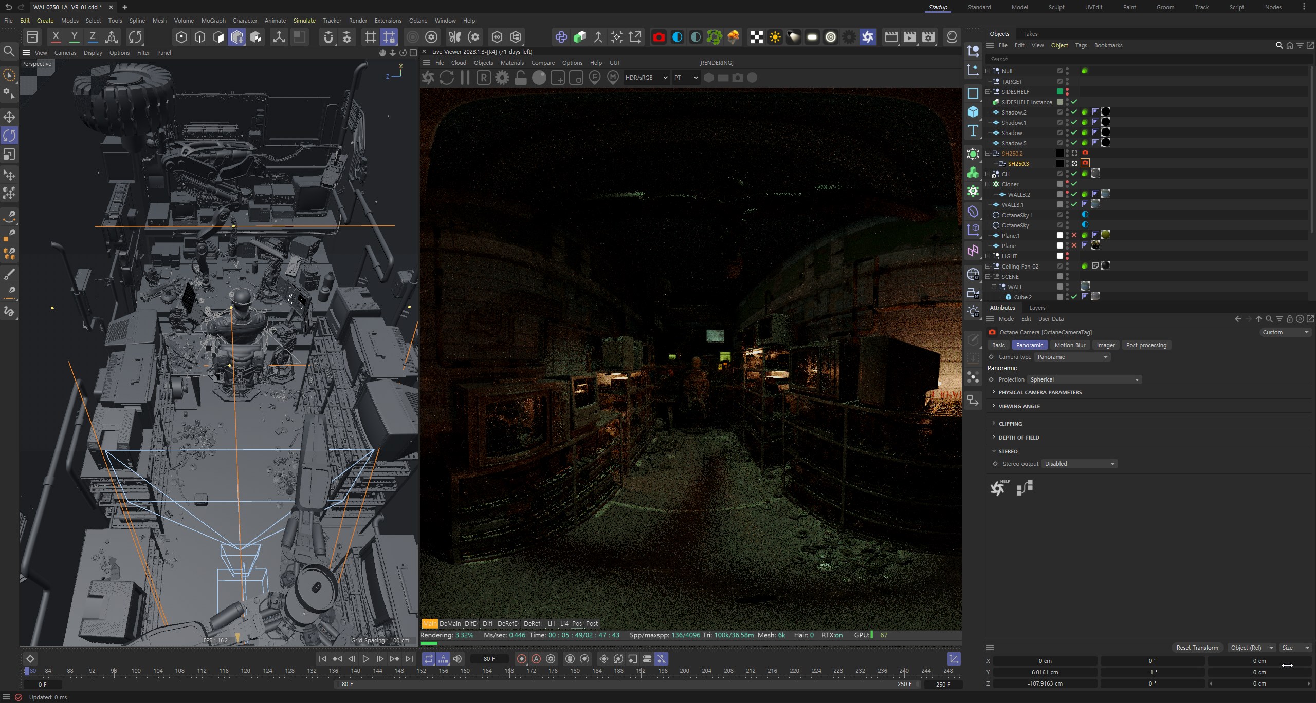 3D Viewport showing Stereo 180 camera rig